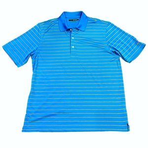 GREG NORMAN BLUE STRIPE PLAY DRY COLLARED POLO SHIRT